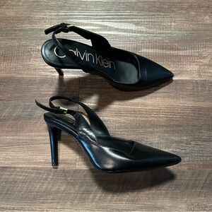Calvin Klein Sleek Black Leather Slingback Pumps Size 5.5